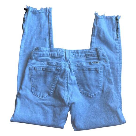 KanCan LA jeans 27” Opaque white denim sleek skinny cut raw hem zipper details - Picture 7 of 12